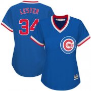 Wholesale Cheap Cubs #34 Jon Lester Blue Cooperstown Women's Stitched MLB Jersey