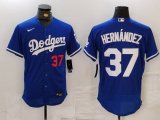 Men's Los Angeles Dodgers #37 Teoscar Hernandez Number Blue Flex Base Stitched Jersey