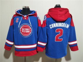 Men\'s Detroit Pistons #2 Cade Cunningham Blue Red Lace-Up Pullover Hoodie