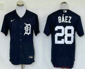 Wholesale Cheap Men\'s Detroit Tigers #28 Javier Baez Navy Blue Stitched Cool Base Nike Jersey