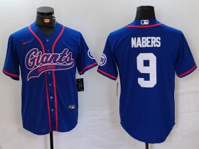 Men\'s New York Giants #9 Malik Nabers Royal With Patch Cool Base Stitched Baseball Jersey