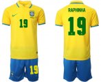 Cheap Men's Brazil #19 Raphinha Yellow Home Soccer Jersey Suit