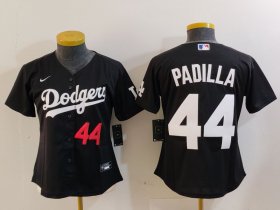 Women\'s Los Angeles Dodgers #44 Vicente Padilla Number Black Cool Base Stitched Jersey