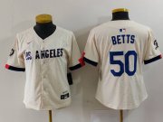 Cheap Women's Los Angeles Dodgers #50 Mookie Betts Cream 2024 City Connect Limited Stitched Jersey