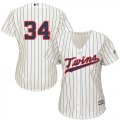 Wholesale Cheap Twins #34 Kirby Puckett Cream Strip Alternate Women's Stitched MLB Jersey