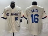 Wholesale Cheap Men's Los Angeles Dodgers #16 Will Smith Number Cream 2024 City Connect Limited Stitched Jerseys