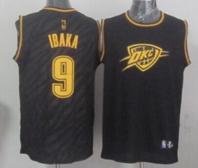 Wholesale Cheap Oklahoma City Thunder #9 Serge Ibaka Revolution 30 Swingman 2014 Black With Gold Jersey