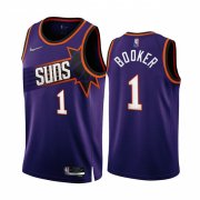 Wholesale Cheap Men's Phoenix Suns #1 Devin Booker 2022-23 Purple 75th Anniversary Icon Edition Stitched Jersey