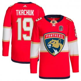 Cheap Men\'s Florida Panthers #19 Matthew Tkachuk Red 2024 Stanley Cup Final Patch Stitched Jersey