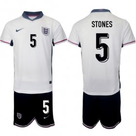 Men\'s England #5 John Stones 2024-25 White Home Soccer Jersey Suit