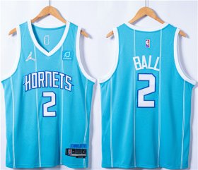 Wholesale Cheap Men\'s Charlotte Hornets #2 LaMelo Ball Blue 75th Anniversary Stitched Jersey