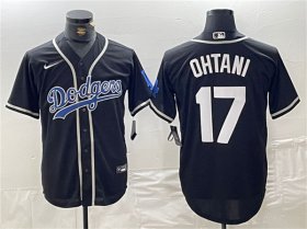 Wholesale Cheap Men\'s Brooklyn Dodgers #17 Shohei Ohtani Black Cool Base With Patch Stitched Baseball Jersey