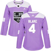 Wholesale Cheap Adidas Kings #4 Rob Blake Purple Authentic Fights Cancer Women's Stitched NHL Jersey