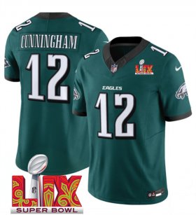 Men\'s Philadelphia Eagles #12 Randall Cunningham Green 2025 Super Bowl LIX Patch New F.U.S.E. Vapor Limited Stitched Football Jersey