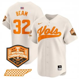 Men\'s Tennessee Volunteers #32 Drew Beam Cream 2024 Champions Vapor Limited Stitched Jersey