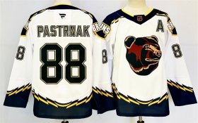 Cheap Men\'s Boston Bruins #88 David Pastrnak White 2024-25 With A Patch Reverse Retro Home Stitched Hockey Jersey