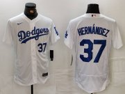 Men's Los Angeles Dodgers #37 Teoscar Hernandez Number White Flex Base Stitched Jerseys