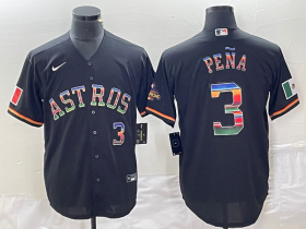 Wholesale Cheap Men\'s Houston Astros #3 Jeremy Pena Number Black Rainbow World Serise Champions Patch Cool Base Stitched Jersey