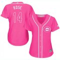 Wholesale Cheap Reds #14 Pete Rose Pink Fashion Women's Stitched MLB Jersey