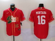 Cheap Men's San Francisco 49ers #16 Joe Montana Red With Patch Cool Base Stitched Baseball Jerseys