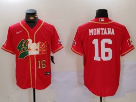 Cheap Men\'s San Francisco 49ers #16 Joe Montana Red With Patch Cool Base Stitched Baseball Jerseys