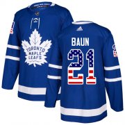 Wholesale Cheap Adidas Maple Leafs #21 Bobby Baun Blue Home Authentic USA Flag Stitched NHL Jersey