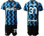 Wholesale Cheap Men 2020-2021 club Inter milan home 37 blue Soccer Jerseys