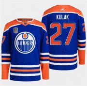 Cheap Men's Edmonton Oilers #27 Brett Kulak Royal 2024 Stanley Cup Final Patch Stitched Jersey