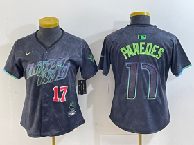 Wholesale Cheap Women\'s Tampa Bay Rays #17 Isaac Paredes Charcoal 2024 City Connect Limited Cool Base Jerseys