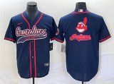 Wholesale Cheap Men's Cleveland Guardians Navy Team Big Logo Cool Base Stitched Jersey