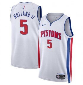 Men\'s Detroit Pistons #5 Ron Holland II White 2024 Draft Association Edition Stitched Jersey