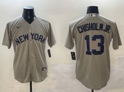 Cheap Men's New York Yankees #13 Jazz Chisholm Jr. Grey Cool Base Stitched Baseball Jersey