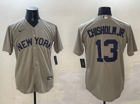 Cheap Men\'s New York Yankees #13 Jazz Chisholm Jr. Grey Cool Base Stitched Baseball Jersey