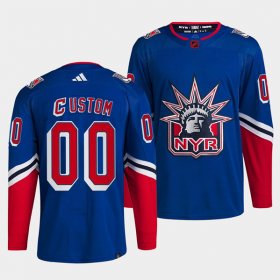 Wholesale Cheap Men\'s New York Rangers Custom Blue 2022 Reverse Retro Stitched Jersey