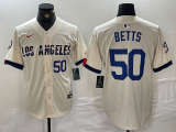 Wholesale Cheap Men's Los Angeles Dodgers #50 Mookie Betts Number Cream 2024 City Connect Limited Stitched Jerseys