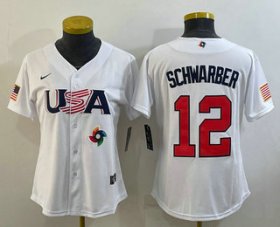 Cheap Women\'s USA Baseball #12 Kyle Schwarber 2023 White World Classic Stitched Jerseys