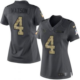 Wholesale Cheap Nike Texans #4 Deshaun Watson Black Women\'s Stitched NFL Limited 2016 Salute to Service Jersey