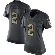 Wholesale Cheap Nike Saints #2 Jameis Winston Black Women's Stitched NFL Limited 2016 Salute to Service Jersey