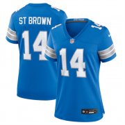 Cheap Women's Detroit Lions #14 Amon-Ra St. Brown Blue Stitched Jersey(Run Smaller)