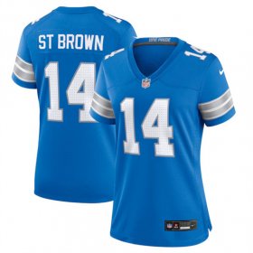 Cheap Women\'s Detroit Lions #14 Amon-Ra St. Brown Blue Stitched Jersey(Run Smaller)