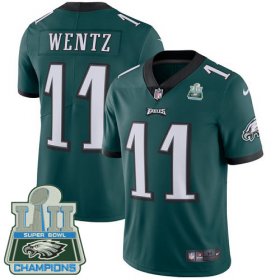 Wholesale Cheap Nike Eagles #11 Carson Wentz Midnight Green Team Color Super Bowl LII Champions Men\'s Stitched NFL Vapor Untouchable Limited Jersey