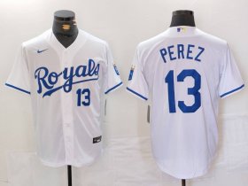 Cheap Men\'s Kansas City Royals #13 Salvador Perez Number White Cool Base Stitched Jersey