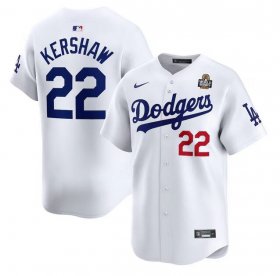 Cheap Men\'s Los Angeles Dodgers #22 Clayton Kershaw White 2024 World Series Home Limited Stitched Baseball Jersey