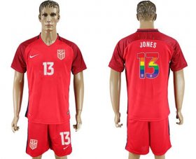 Wholesale Cheap USA #13 Jones Red Rainbow Soccer Country Jersey