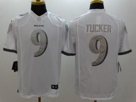 Wholesale Cheap Nike Ravens #9 Justin Tucker White Men\'s Stitched NFL Limited Platinum Jersey