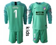 Wholesale Cheap Atletico Madrid #1 Adan Green Goalkeeper Long Sleeves Kid Soccer Club Jersey