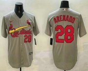 Cheap Men's St Louis Cardinals #28 Nolan Arenado Number Grey Stitched Cool Base Nike Jersey