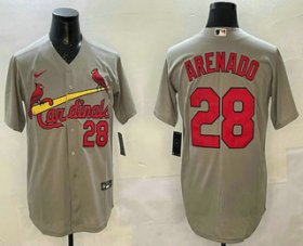 Cheap Men\'s St Louis Cardinals #28 Nolan Arenado Number Grey Stitched Cool Base Nike Jersey