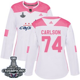 Wholesale Cheap Adidas Capitals #74 John Carlson White/Pink Authentic Fashion Stanley Cup Final Champions Women\'s Stitched NHL Jersey