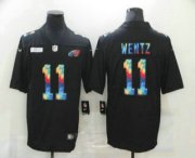 Wholesale Cheap Men's Philadelphia Eagles #11 Carson Wentz Multi-Color Black 2020 NFL Crucial Catch Vapor Untouchable Nike Limited Jersey